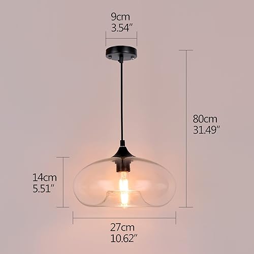 Miniatura 2 de JCPYIUL Lámpara colgante de globo de vidrio industrial, níquel cepillado, lámpara colgante de vidrio transparente, pantalla de granja, iluminación