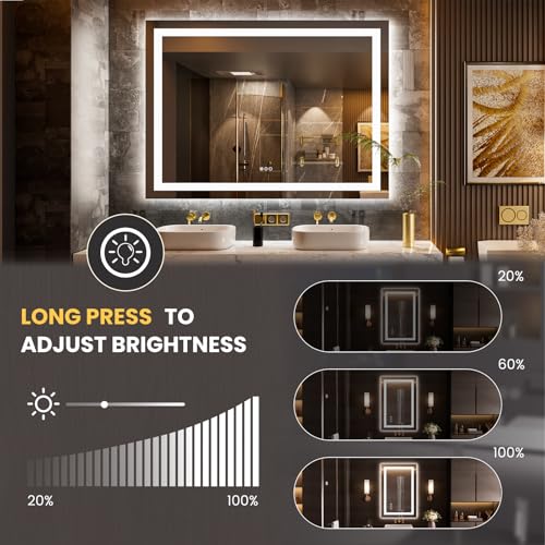 Image of LOAAO 58 inchx40 inch LED Bathroom Mirror with Lights, Anti-Fog, Dimmable, Backlit + Front Lit, Lighted Bathroom Vanity Mirror for Wall, Memory Function