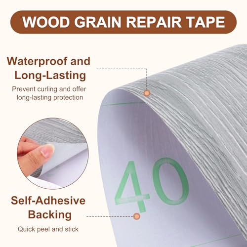 Image of MECCANIXITY Wood Grain Repair Tape, 4 Inch x 33 Feet Self Adhesive Wood Grain Tape Multi-Purpose Wallpaper Border Trim for Furniture Floors Windows Doors Tables Home, Gray