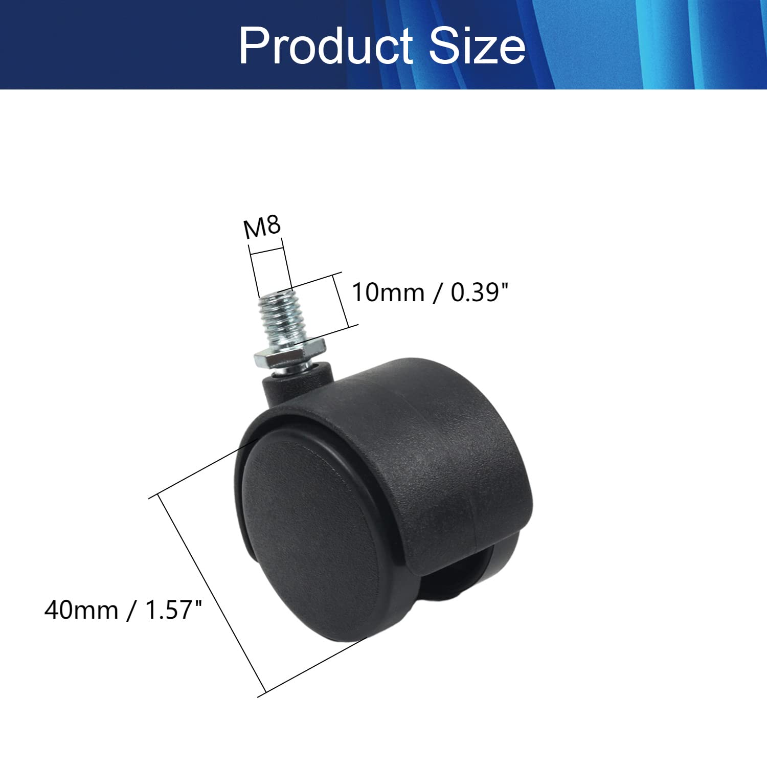 Casters, 1.5 Inch Swivel Caster Wheels 360 Degree Threaded Stem, Caster Wheel, M8 x 10mm, 33lb Capacity Black Tone,?Aicosineg?