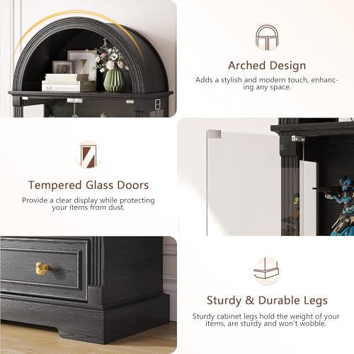 Image of TAGELIER Arched Display Cabinet with Glass Doors & LED Light