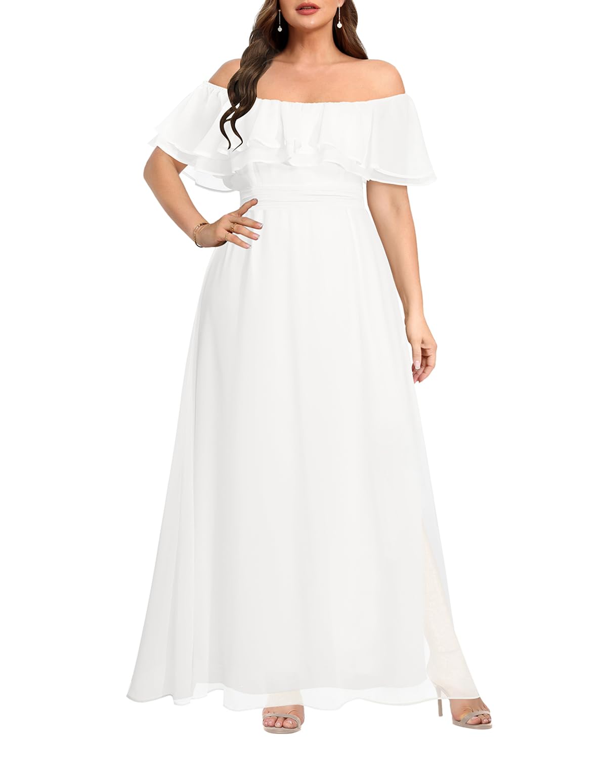 Pinup Fashion Women's Bridesmaid Dresses for Wedding Plus Size Formal Off The Shoulder Chiffon Maxi Dresses
