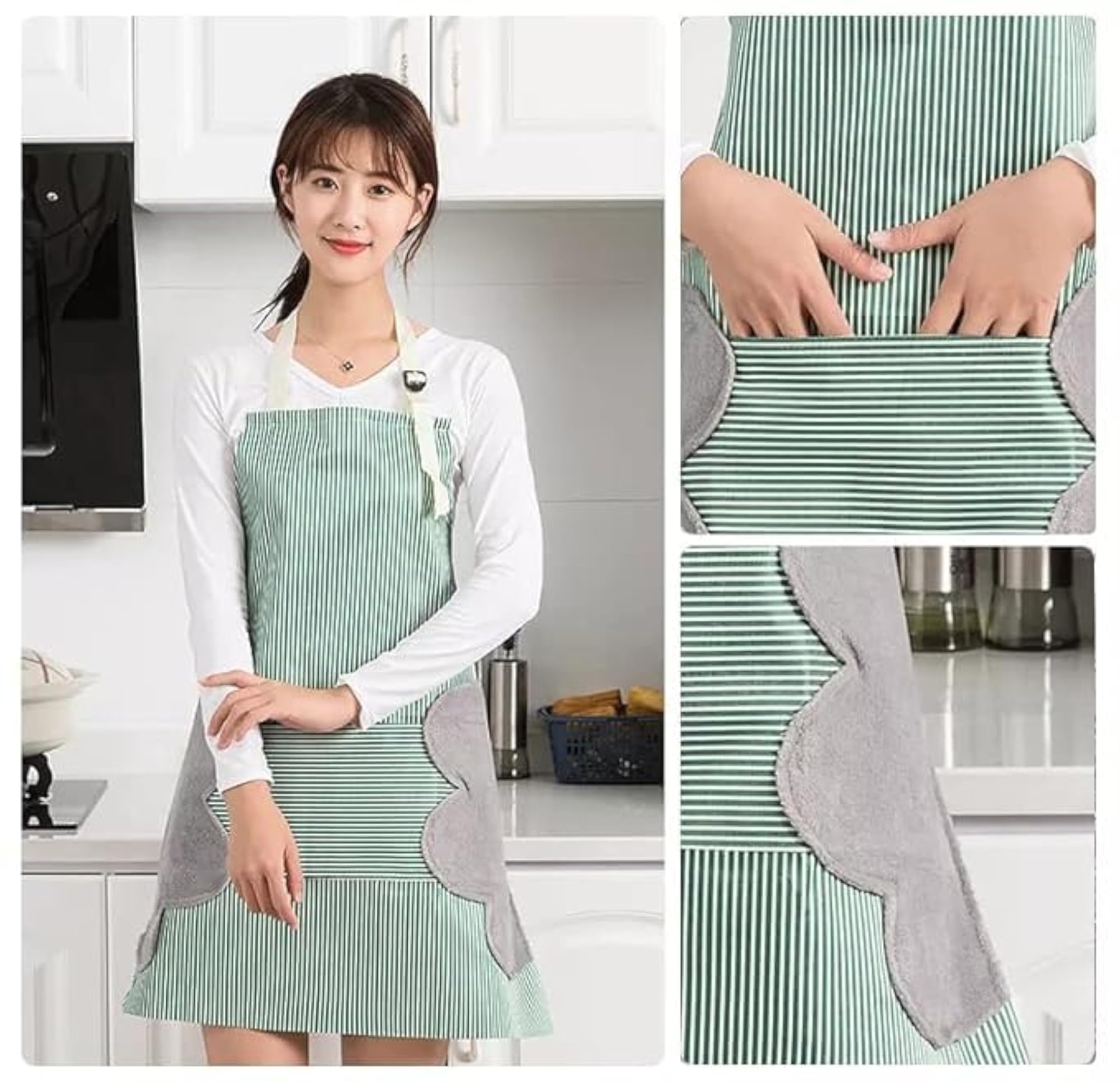 Unisex Striped Kitchen Apron with Pocket