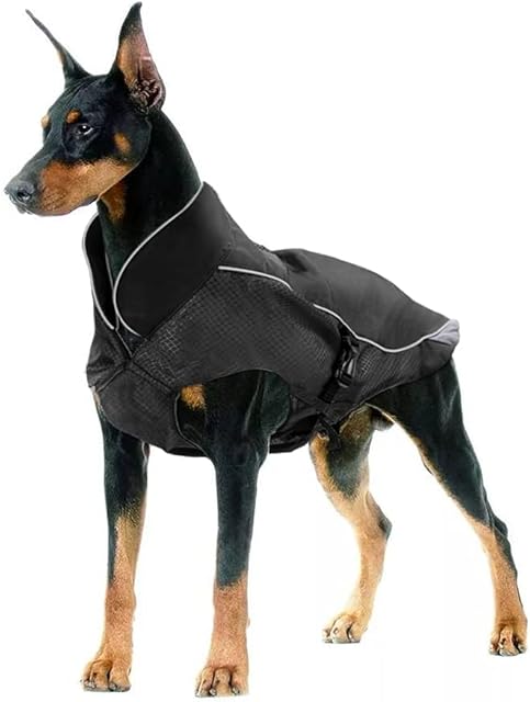 Waterproof Dog Coat Winter Warm Jacket, Dog Windproof Waterproof Coat with Fleece Lining Thicker Section, Adjustable Winter Warm Dog Jacket, Suitable for Medium Dogs - M Black