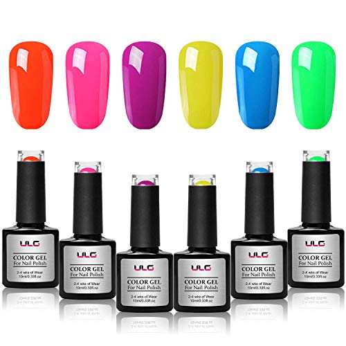 Gel Nail Polish Set-ULG 6 Bright Colors Soak Off UV LED Gel Polish Long Wear Varnish Salon Home Manicure Kit 10ml for Spring Summer