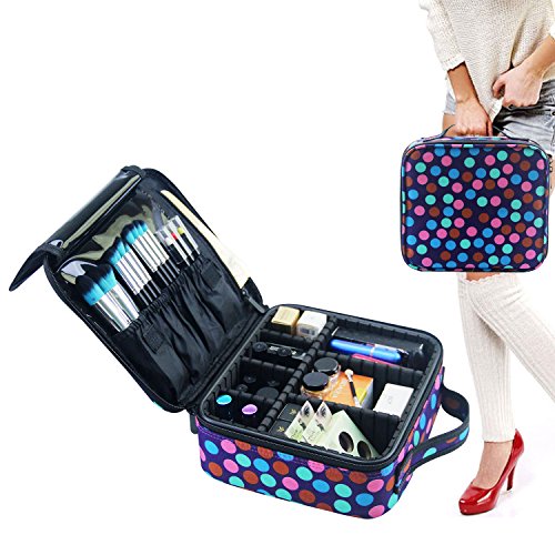 Travel Makeup Train Case Makeup Cosmetic Case Organizer Portable Artist Storage Bag 10.3'' with Adjustable Dividers for Cosmetics Makeup Brushes Toiletry Jewelry Digital (color pattern)