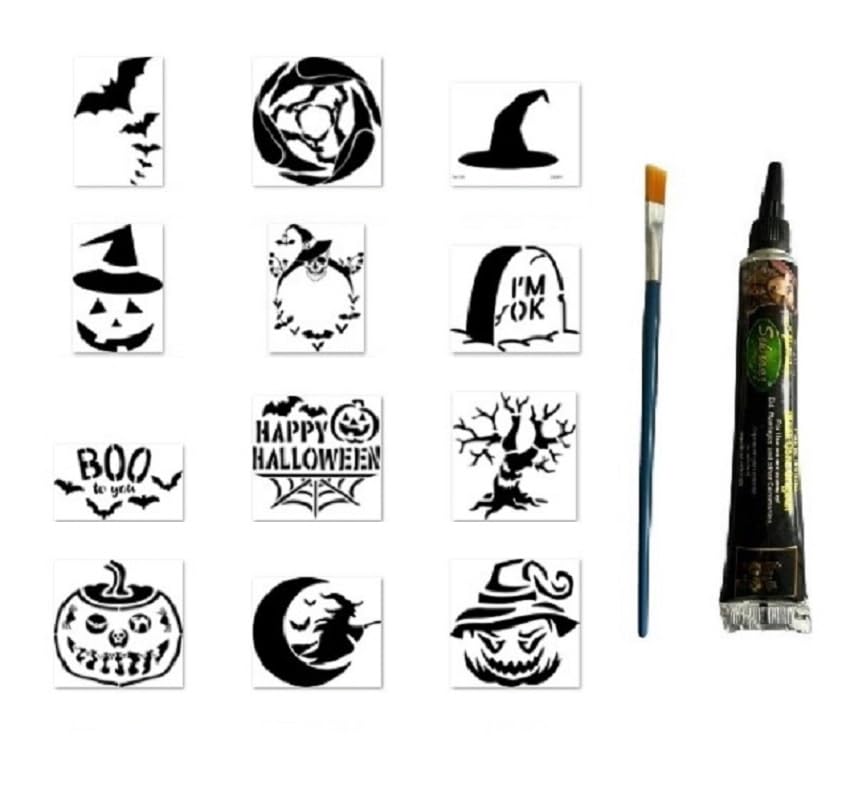 Cadılar Bayramı Halloween Geçici Dövme Seti 1 Tüp Kına ve 12 Desen Fırça Hediyeli