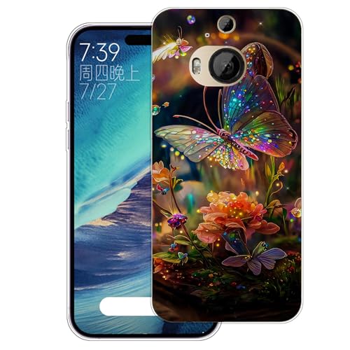 WUACYEAMING Carcasa para Móvil Compatible con HTC One M9 Plus Ultrafina Delgado Cover Transparente TPU Silicona Antigolpes Anti arañazos Bumper Caso para Case (Flor de Mariposa)