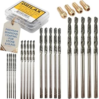 Drilax 24-Piece Diamond Drill Bit Set (1mm, 1.5mm, 2mm, 2.5mm) Compatible with Dremel Rotary Tools, Includes 4 Collets – for Stones, Sea Glass, Shells, Gemstones & Jewelry