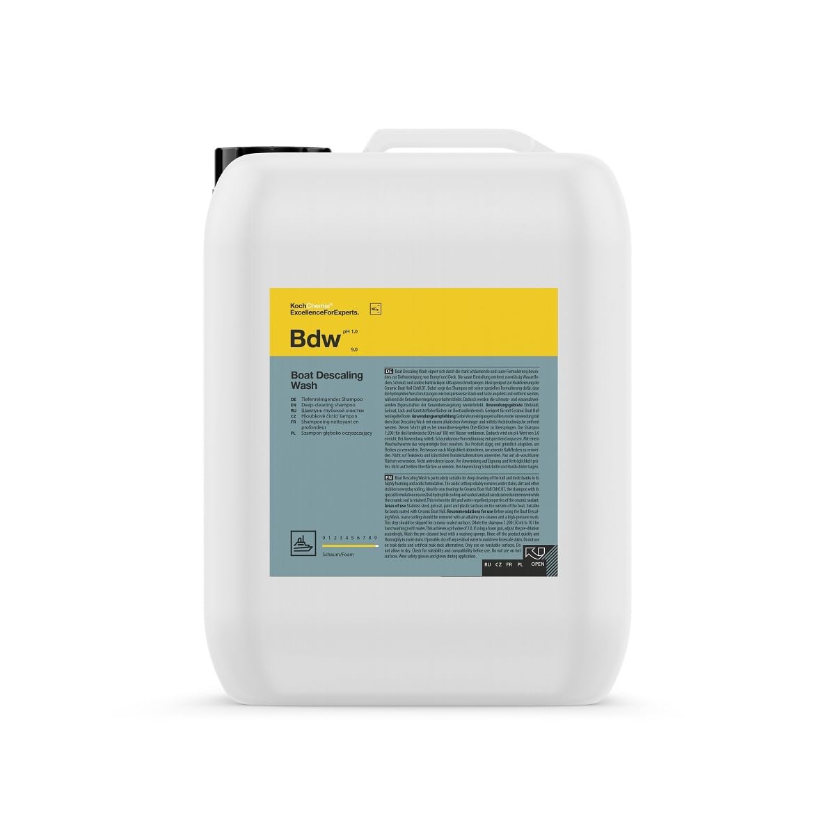 wortek Koch Chemie Boat Descaling Wash 5 l Bdw wraz z rękawicą myjącą do czyszczenia kadłubów okrętowych GFK środek czyszczący żelcoat szampon do łodzi