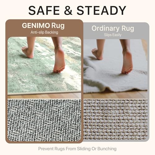 Image of 8x10 Area Rugs Washable Green Rug for Living Room Bedroom, Abstract Modern Large Rug Non Slip, Water Repellent Low Pile Soft Carpet for Dining Room, Light Green
