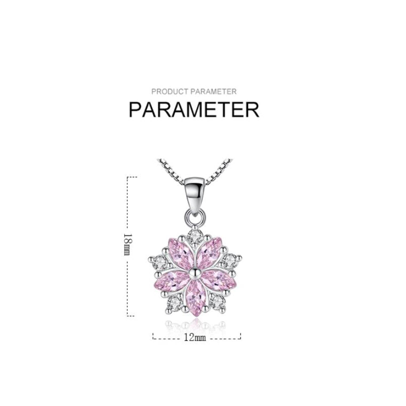 Collana di cristallo, collana in argento sterling 925 Delite Pink Cle con zirconi cubici, collana con ciliegia di cristallo, per Natale, nascita/rosa (Bianco A
