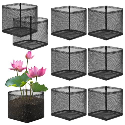 Beeveer 8 Pcs Pond Plant Baskets, Square Reusable Aquatic Planting Bags Breathable Mesh Garden Water Plant Pot for Water Lily Gladiolus Bog and Terrestrial Plants (7 Inch)