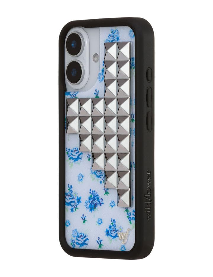 Image of Wildflower Cases - Compatible with iPhone 16 | Protective Black Bumper, 6.5ft Drop Test Certified, Women Owned Small Business | Original Silver | Stud Pyramid Collection - Forget Me Not Floral