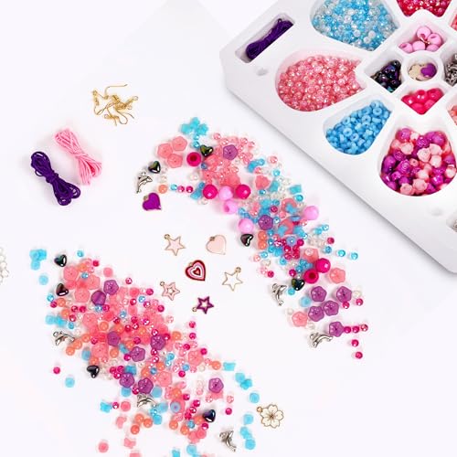 Image of FLO Divas Boutique Girls Jewelry Making Kit | 1750+ Colorful Beads, Metallic Charms, Bracelet & Necklace DIY Craft Kit | Jewelry Making Kit for Kids Girls Teens | Beads, Thread, Earring Hooks
