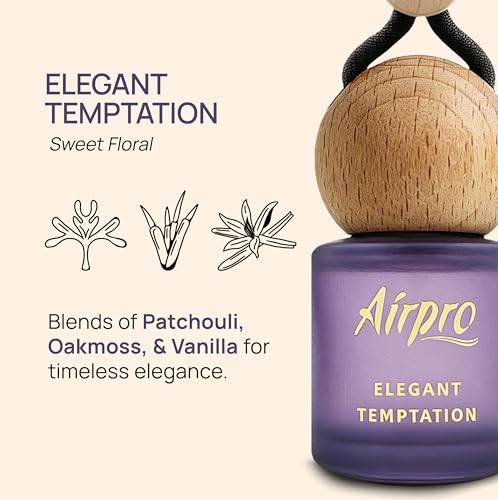 Image of Airpro Veil Elegant Temptation Wooden Hanging Car Air Freshener | Sweet Floral Car Perfume Hanging Pod | Glass Bottle with Wooden Diffuser | Long Lasting Luxury Car Perfume | Natural Fragrance | 8ml