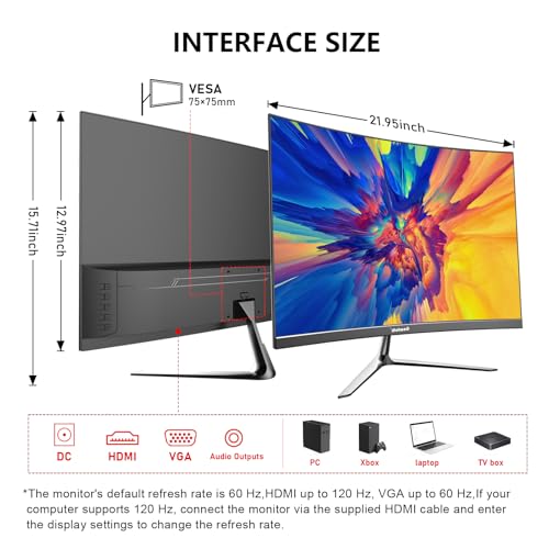 Image of Gawfolk 24.5 Inch Gaming Curved Monitor Built-in Speakers, 3000R 120Hz PC Screen Full HD 1080P, HDMI 2.0, VGA, Wall Mount Compatible 75 * 75mm