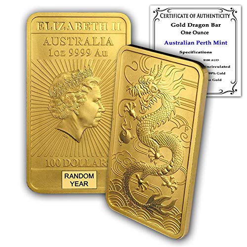 2018 - Present (Random Year) 1oz Gold Bar Australia Perth Mint Dragon Series Coin $100 Brilliant Uncirculated 24K