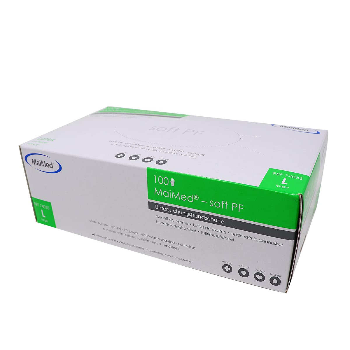 MaimedGmbH MaiMed Soft PF Latex Examination Gloves Powder-Free Size S-XL Size 1:L Pack of 100