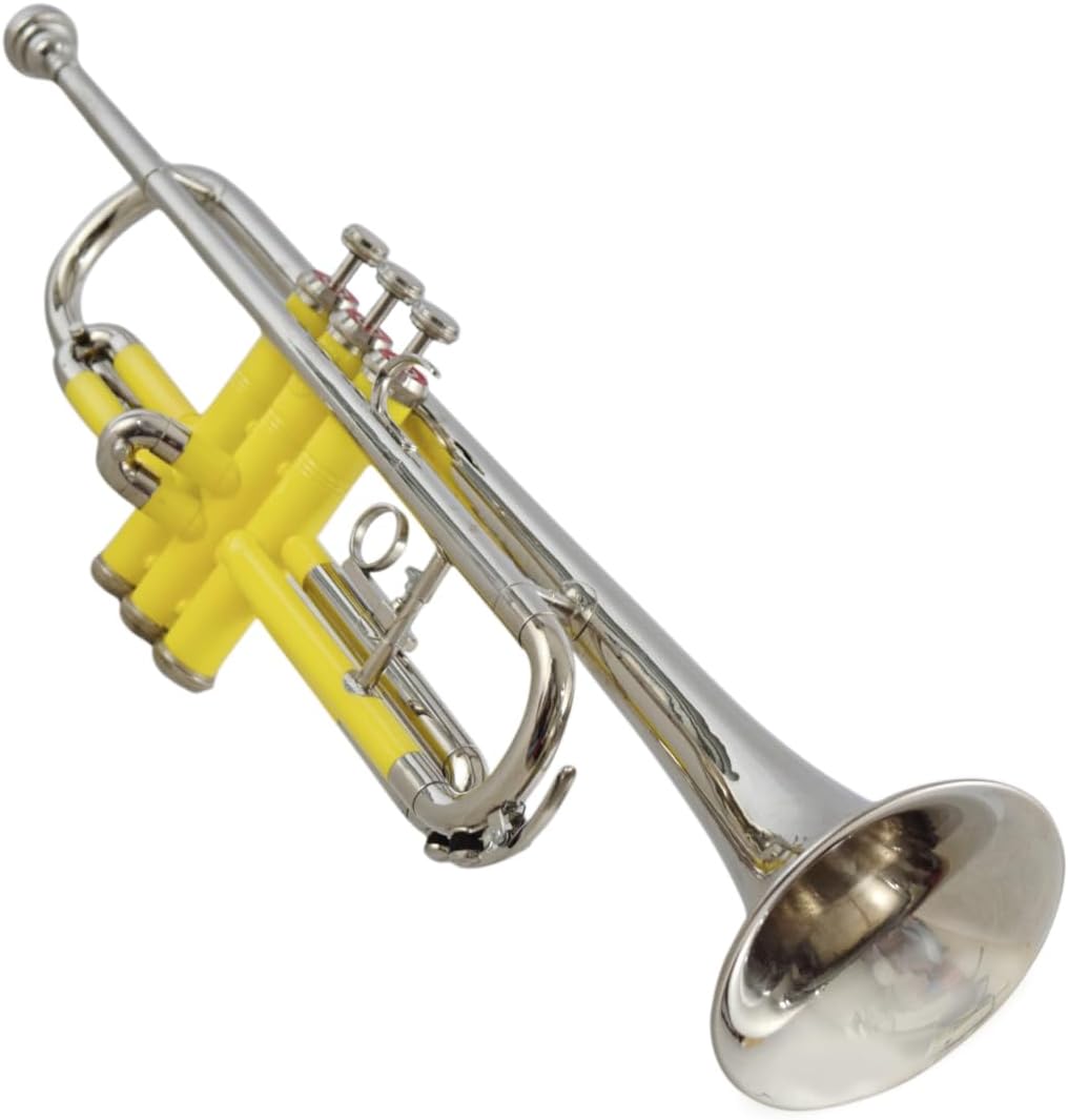 Trumpet Bb Pitch Tune 3 Valve Brass Made Yellow Nickel Color Finish with Hard Case, Mouthpiece, Gloves & Cleaning Cloth Best for Students & Beginners by SH ENTERPRISES - Image 1 of 4