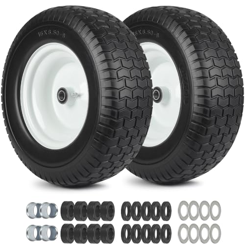 GICOOL 16x6.50-8 Flat Free Riding Lawn Mower Tire and Wheel, 2 Pcs 16x6.5-8nhs Garden Tractor Lawnmower Tyre, with 3/4' & 5/8' Bearing, 3' -4.5' -6' Centered Hub
