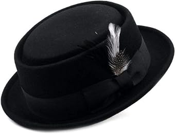 Mens Crush-able Wool Felt Porkpie Pork Pie Fedora Hats with Feather DTHE09