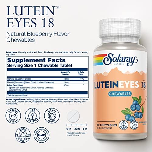 Image of SOLARAY Chewable Lutein Eyes 18 | Eye & Macular Health Support Supplement w /Naturally Occurring Lutein and Zeaxanthin | Non-GMO | 30 Chewables