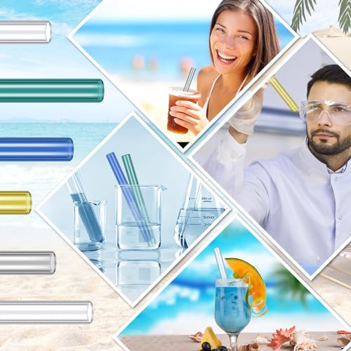 Image of FoldTier 6 Pcs Borosilicate Glass Tube 12mm OD 2mm Thick Glass Blowing Tubes with Cleaning Brush(4 Inch,Grey, Blue, Dark Green, Yellow, Clear)