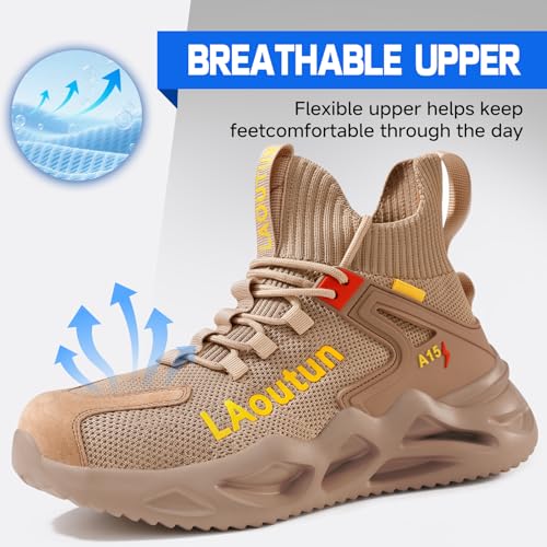 Image of LAoutun Steel Toe Shoes for Men, Lightweight Comfortable Safety Shoes with Puncture Resistant, Indestructible Work Shoes for Construction and Warehouse