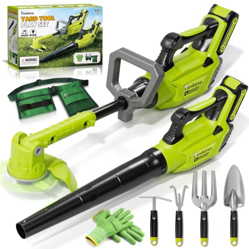 Image of Pandapop Kids Gardening Tools Set, 2 In 1 Kids Leaf Blower & Toy Weed Wacker with Sounds & Lights, Kid Tool Set with Belt & Gloves, Outdoor Play Toy Tools, Christmas Birthday Gifts for Boys 3 4 5 6 7+