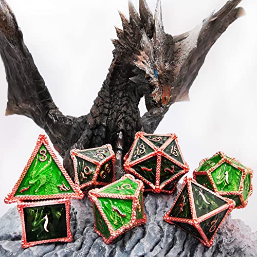 Mjdiceok Color Changing Dice Metal Dragons Dice Dnd Dice Set D&D Dice Set Role Playing Dice Apply To Dungeons And Dragons (Black To Green) #TOP4
