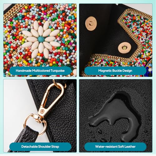 Image of Small Beaded Crossbody Bag for Women, Boho Cell Phone Shoulder Purse Wallet with Handcrafted Colorful Beads