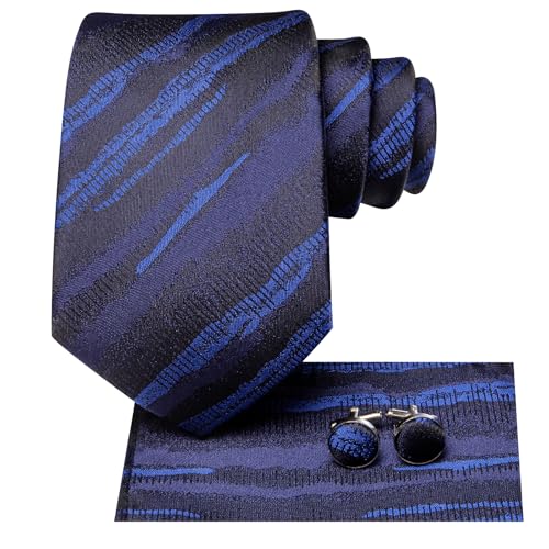 Image of Hi-Tie Men Ties Sets Silk Stripe Paisley Necktie Pocket Square Cufflinks for Business Wedding