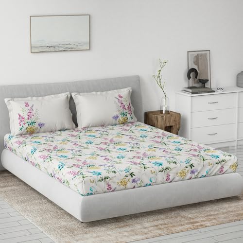 Image of DDECOR Live beautiful Cotton Queen Bed Sheet Set with 2 Pillow Covers (229 CM X 274 CM, Purple) Digital Print Classical 145TC GSM