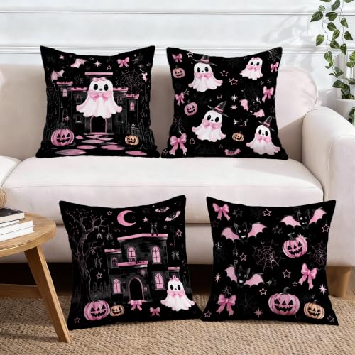 Housses de coussin Halloween 55x55 cm motif citrouille | Lot de 4 - 4
