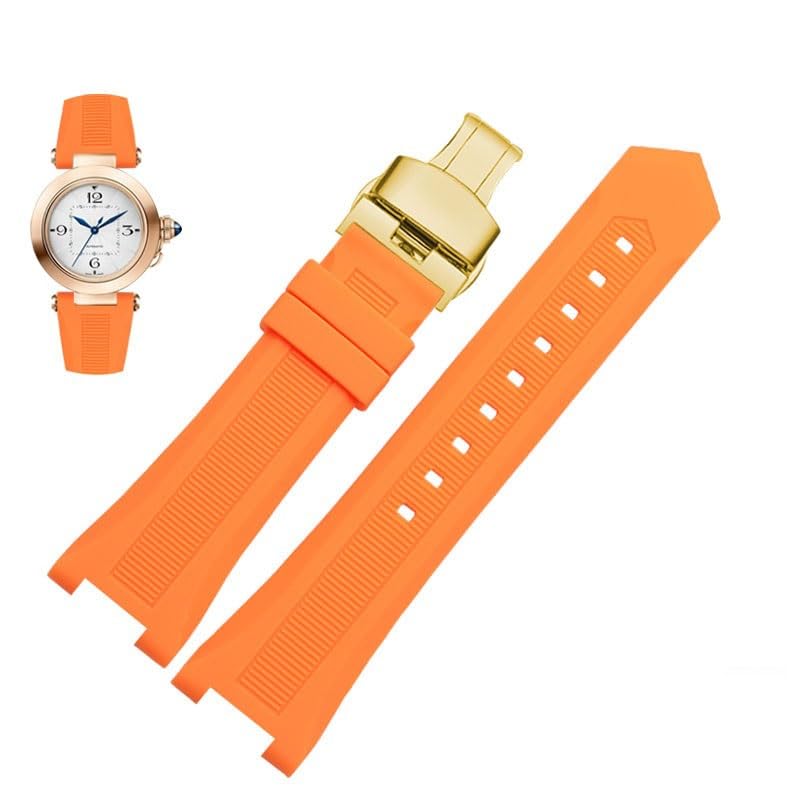 Bracelet montre silicone cranté noir et blanc pour GC PASHA 18-10mm orange gold
