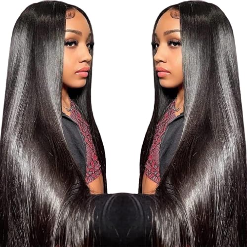 TTSMINS 34 Inch Straight Lace Front Wigs Human Hair Pre Plucked 180 Density 13x6 HD Transparent Lace Front Wigs for Women Glueless Wigs Unprocessed Brazilian Virgin with Baby Hair Bleached Knots