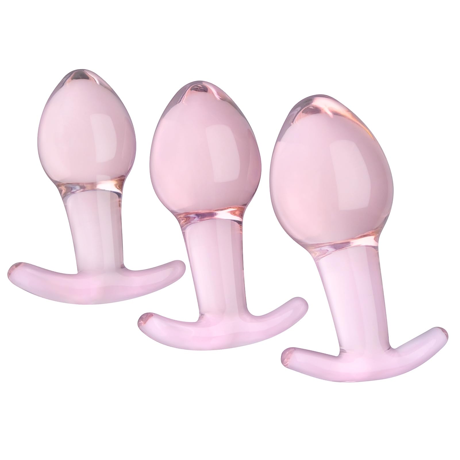 Conjunto de Plugs Anales de Cristal Roluck, 3 Piezas en Rosa de Diferentes Tamaños para Principiantes y Avanzados, Juguetes Sexuales para Mujeres, Hombres, Parejas y Solteros, Plugs Anales