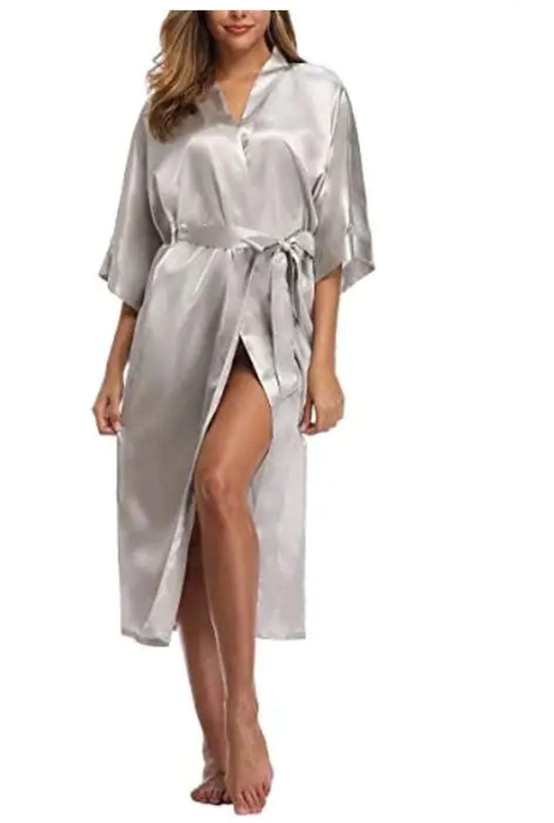 Bata Seda Mujer Bata larga sexy con bolsillo for mujer, for boda, novia, dama de honor, bata de baño, talla grande S-XXXL, vestido de noche