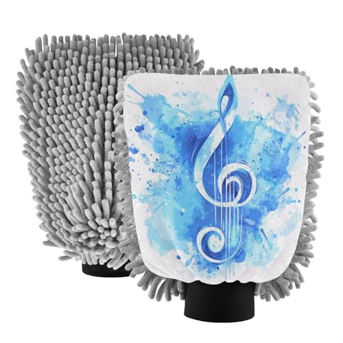 Flradish 2 Pack Musical Note Car Wash Mitt Chenille Microfiber Lint-Free Scratch Free Ultra-Soft Absorbent Car Wash Mitt 10.2x7.09 Inch