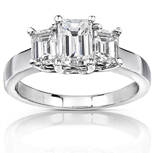 Kobelli Emerald-cut Moissanite Three-stone Engagement Ring 1 5/8 CTW 14k