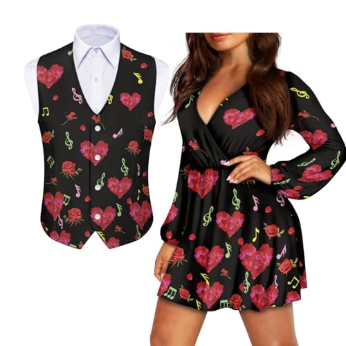 Funny Matching Outfits for Couples Mens Valentines Heart Suit Vest Holiday Party Outfits for Women