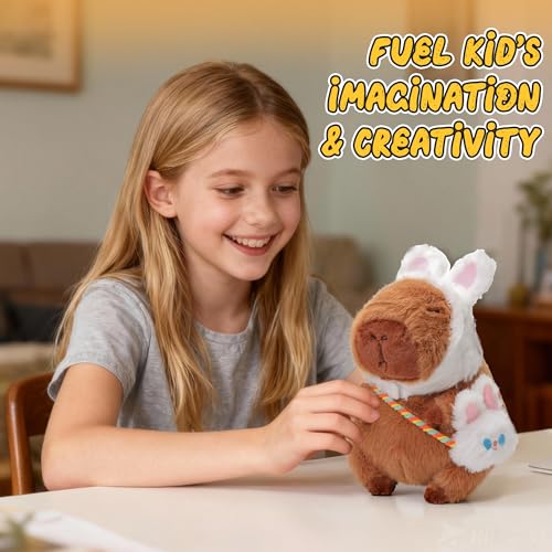 Image of Capybara Plush with Clothes & Accessories,Christmas Stuffed Animals, 10.2 in Cute Capybara Stuffed Animal Plush Toys,Birthday Gifts&Dress Up Cute Plushies for Boys /Girls (bunney)