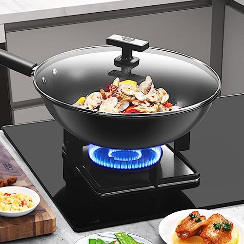 Wok de acero al carbono fondo plano con tapa de vidrio miniatura 4