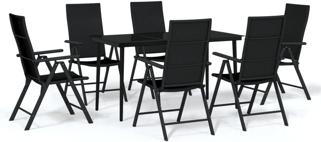 7 Piece Patio Dining Set,Patio Decor,Backyard Decor,Conversation Furniture,Rattan Furniture,Casual Table Chairs,Perfect for Patio, Garden, Porch,Family Room,Sitting Area, Black
