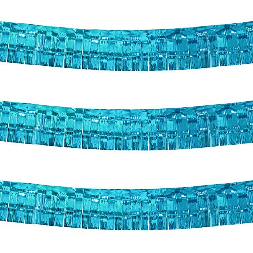 Image of Foil Fringe Garland - Pack of 3- Metallic Parade Floats Skirting Tinsel Streamers Banner for Birthday Wedding Dec 4th of July Homecoming Float (Turquoise)