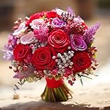 【お花の京花伝 - Floréclat -】 生花 花束 ブーケ ビビットカラー系 レッド パープル 京都70年以上老舗 デザイナー 大切な人 記念日 プレゼント インテリア 母の日 (Mサイズ)