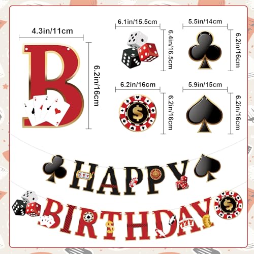 Image of Casino Happy Birthday Banner Casino Theme Party Decorations Poker Game Party Banners Garland for Las Vegas Night Poker Game Party Supplies
