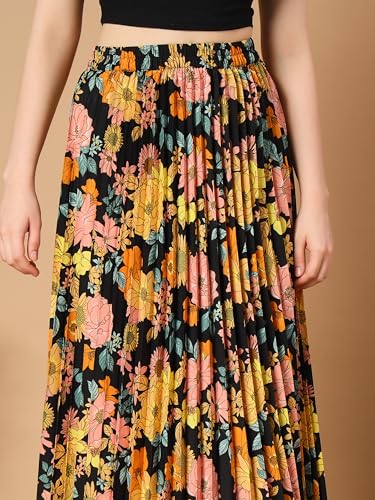 Image of KZULLY | Floral Printed Maxi Skirt | Comfortable Elastic Waist | Stylish Morden and Comfortable Looking | Fashionable and Modern Look Perfect for Any Event| Polyester, Crepe| for Women