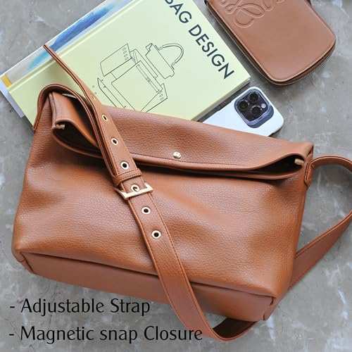 HOXIS Messenger Bag for Women Crossbody Purse Vegan Leather Foldover Shoulder Handbag3